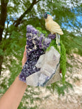 Parrot carving on Amethyst Cluster - Handcrafted