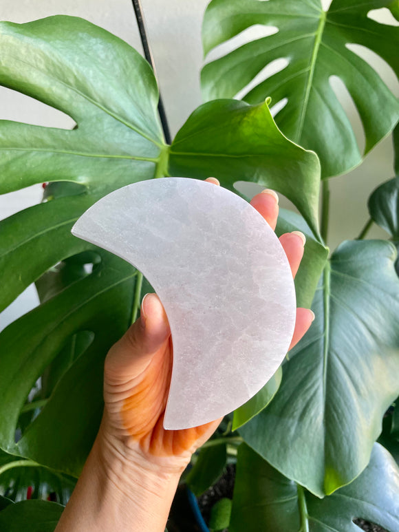 Selenite crescent moon charging plate