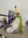 Parrot carving on Amethyst Cluster - Handcrafted