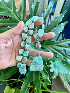 Blue Aragonite & Ruby & Larimar necklace